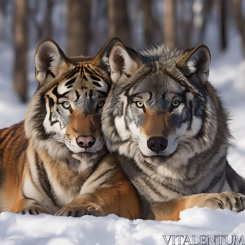 Winter Companions: Tiger and Wolf Portrait