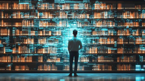 Glowing Data Library and Person