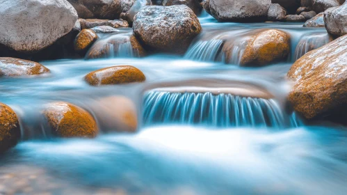 Gentle Waterfall and Smooth Rocks