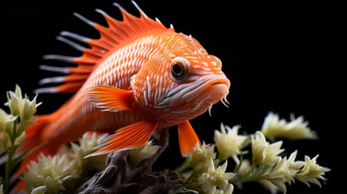 Colorful Fish with White Flower in Junglepunk Style