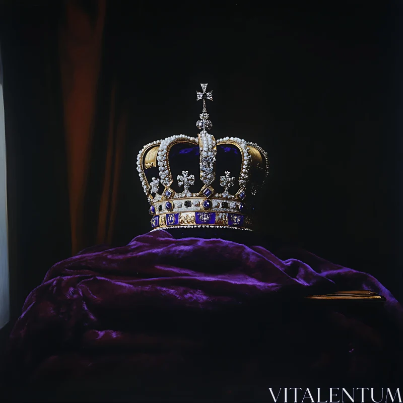 Ornate Crown on Purple Velvet Fabric
