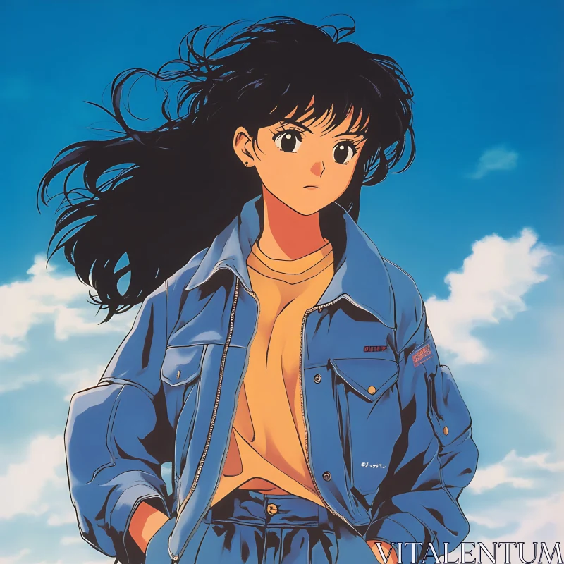Anime Portrait with Blue Sky Background