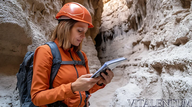 Female Geologist in Cave System