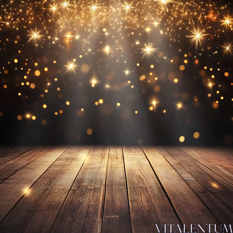Festive Golden Lights on Wood
