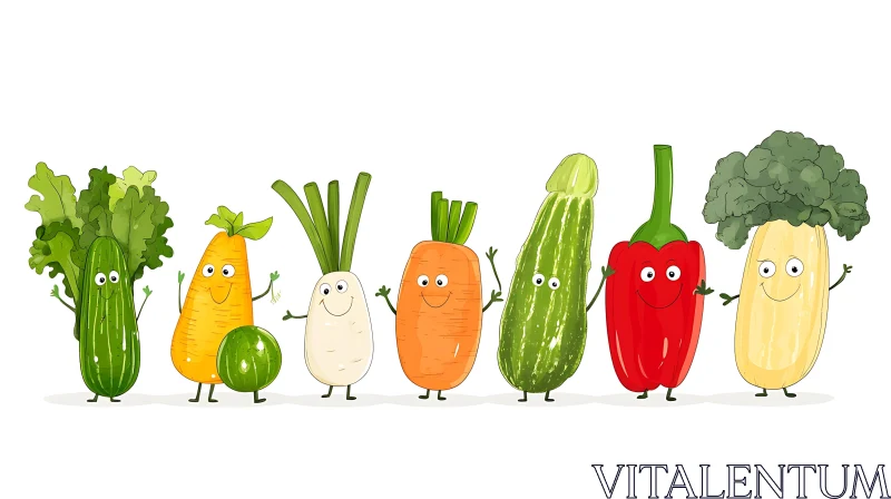 Whimsical Cartoon Vegetables Lineup