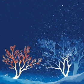 Snowy Night Tree Illustration