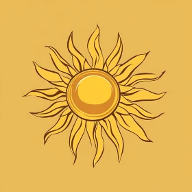 Stylized Sun Illustration on Yellow Canvas