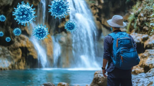 Traveler and Waterfall with Virus