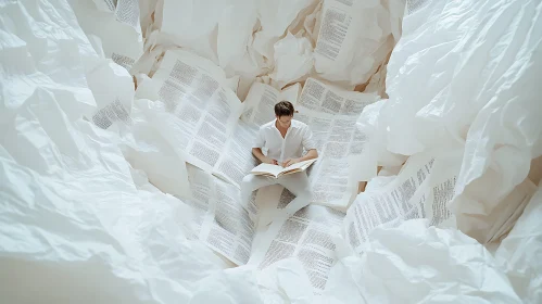Man Immersed in Literary Landscape