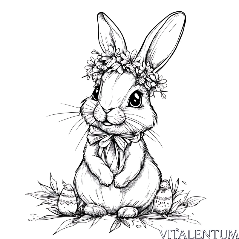Floral Crowned Bunny with Easter Eggs