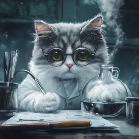 Feline Scientist at Work Illustration