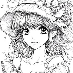 Anime Girl Adorned with Flowers Illustration