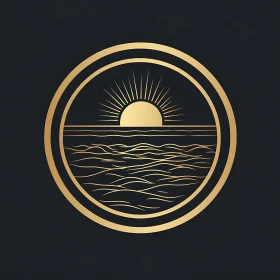 Stylized Ocean Sunset Circle Art