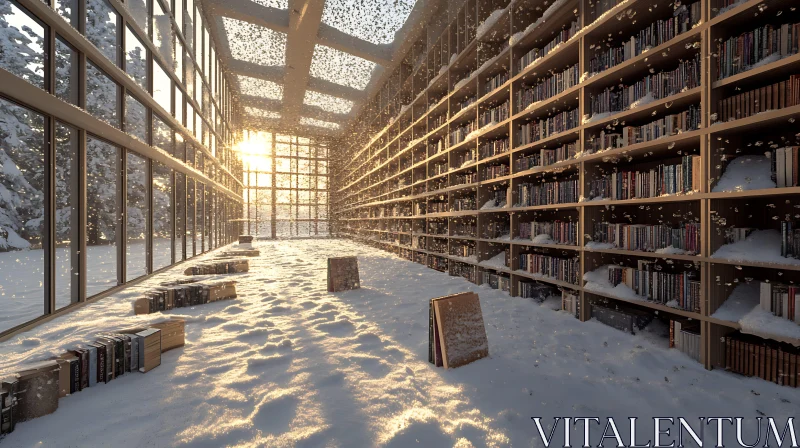 Snow-Covered Library Interior