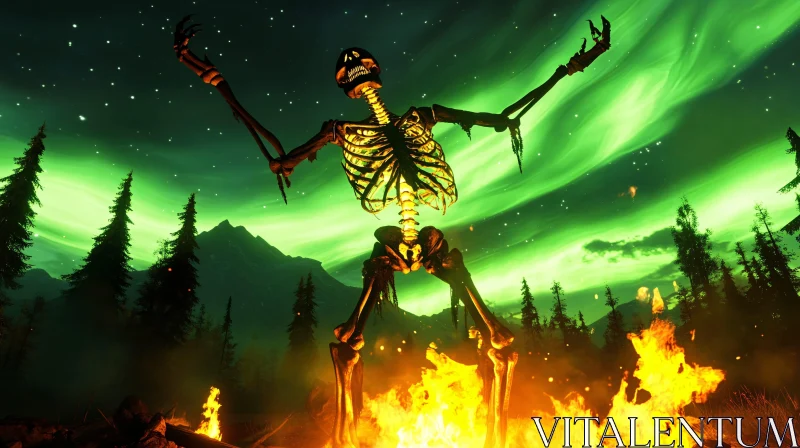 Night's Embrace: Skeleton and Northern Lights