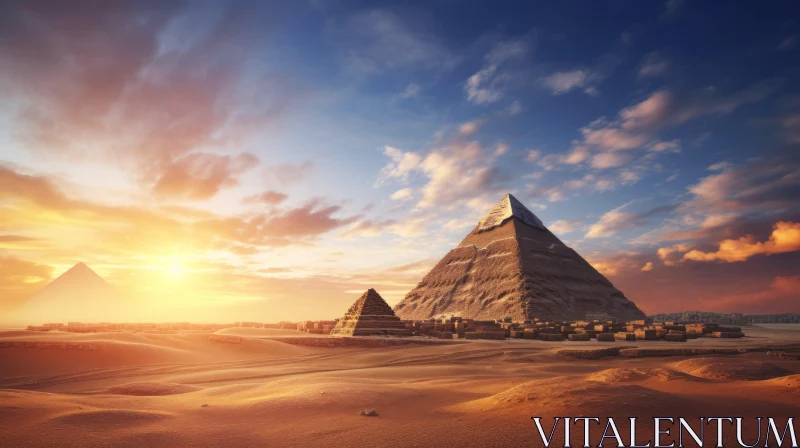 Sunset Over the Pyramids of Giza, Egypt AI Image