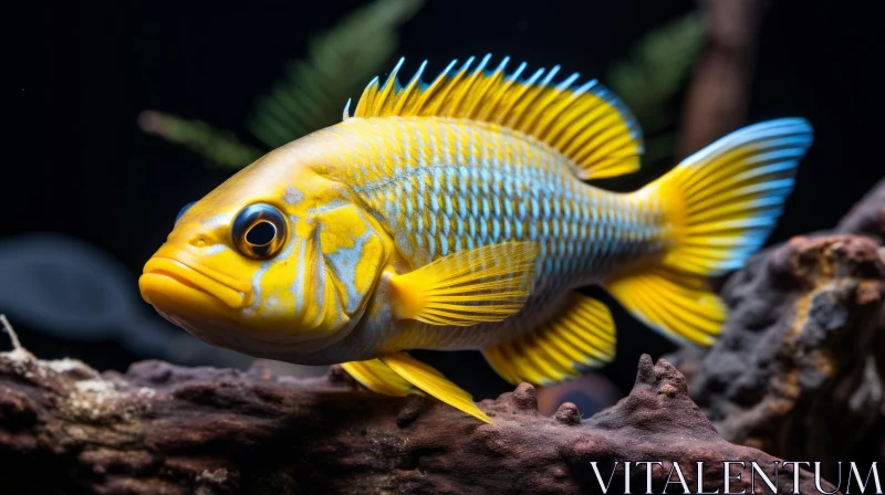 Vivid Blue and Yellow Fish - A Remarkable Aquatic Portrait AI Image