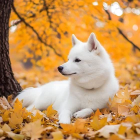 Tranquil Dog in Fall Foliage