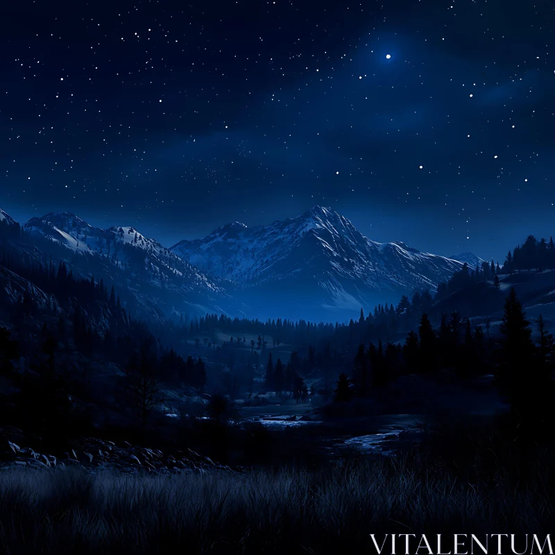 Peaceful Mountain Night Under the Stars AI Image