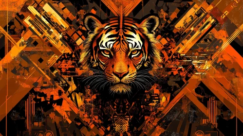 Abstract Tiger Face with Geometric Patterns