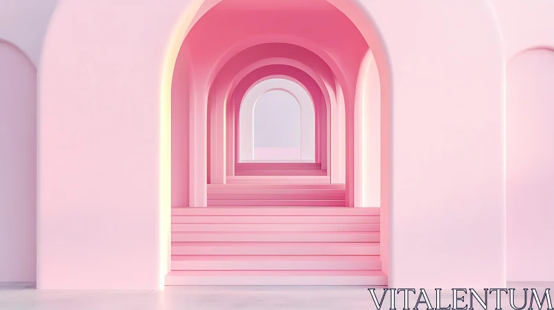 Symmetrical Pink Arches and Staircase AI Image