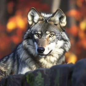 Grey Wolf Stares Intensely