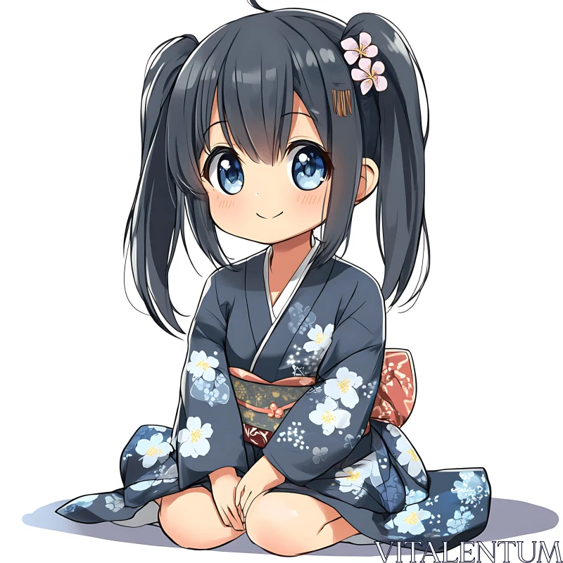 Chibi Girl in Traditional Japanese Attire AI Image