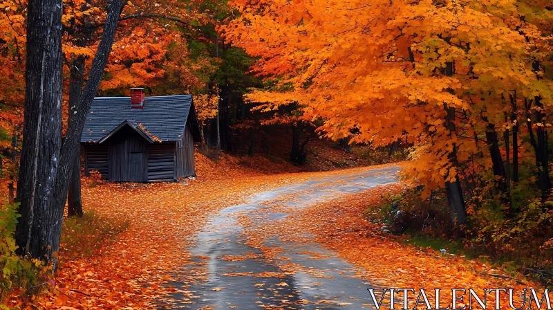 AI ART Cabin in Autumn Forest