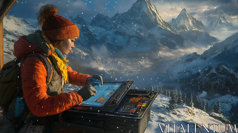 AI ART Woman Cartographer in Winter Wonderland