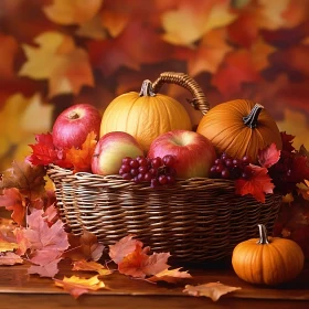 Basket of Autumnal Fruits and Vegetables