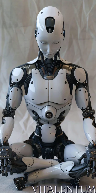 Modern Humanoid Robot in Meditation Pose AI Image