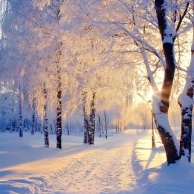 Snowy Trees in Winter Sunlight