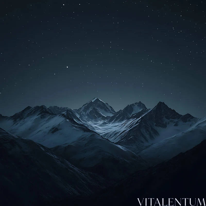 Snowy Peaks at Night Under the Stars AI Image