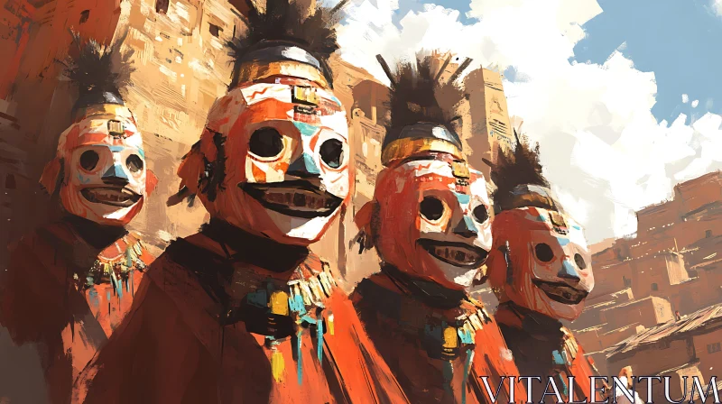 AI ART Masked Figures in Ancient Setting