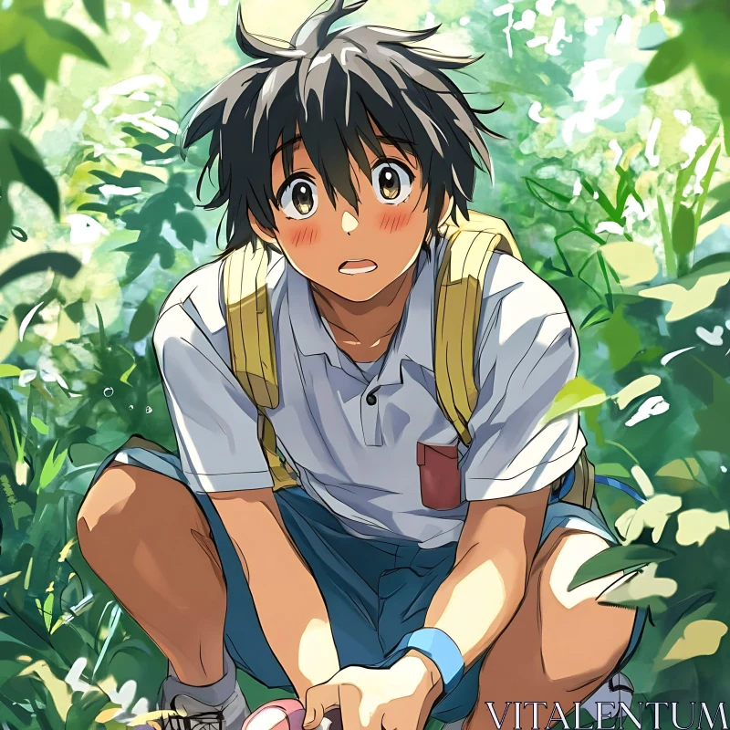 Surprised Anime Boy in Nature AI Image