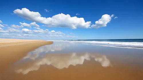 Tranquil Beach Scene with Cloud Reflections