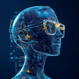 Futuristic Humanoid Head with Circuitry