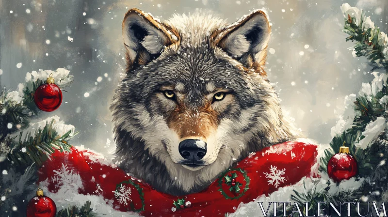 Festive Wolf in Winter Wonderland AI Image