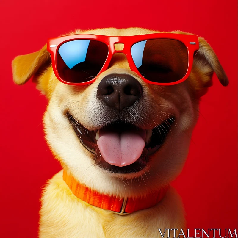 Smiling Dog in Red Sunglasses and Orange Collar AI Image