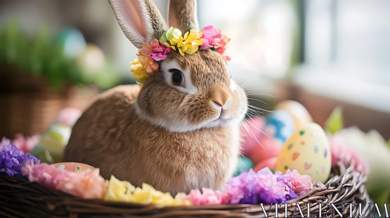 Rabbit with Floral Crown Easter AI Image