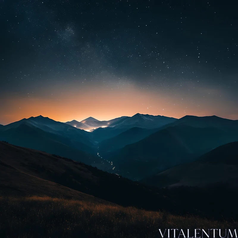 Starry Mountain Range at Night AI Image