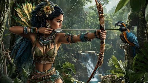 Jungle Huntress with Bow and Arrow