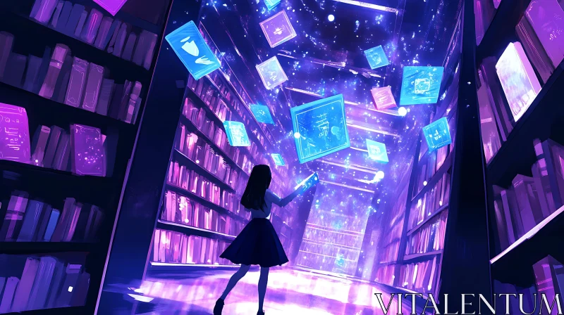 AI ART Magical Library with Glowing Tomes