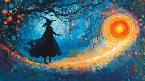 Bewitching Forest Scene with Witch