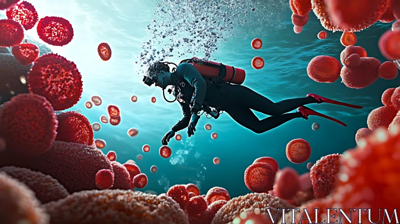 AI ART Underwater Dive with Blood Cells