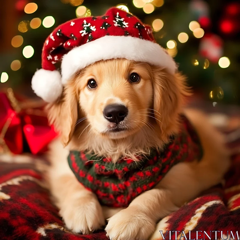 Adorable Puppy in Festive Holiday Costume AI Image