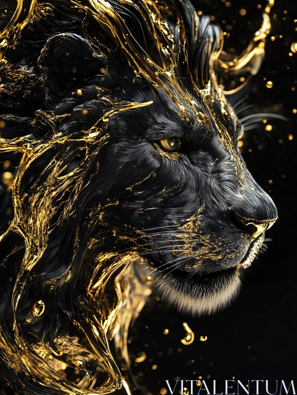 AI ART Golden Streaked Lion Head