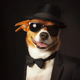 Dog in Fedora Hat and Bow Tie