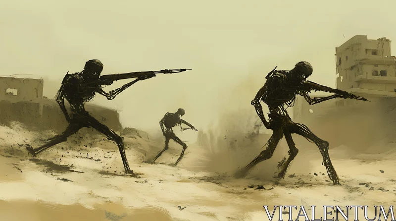 Skeletal Warriors in a Desert Wasteland AI Image