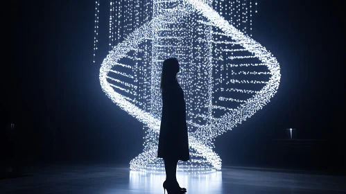 Illuminated DNA and Woman Silhouette